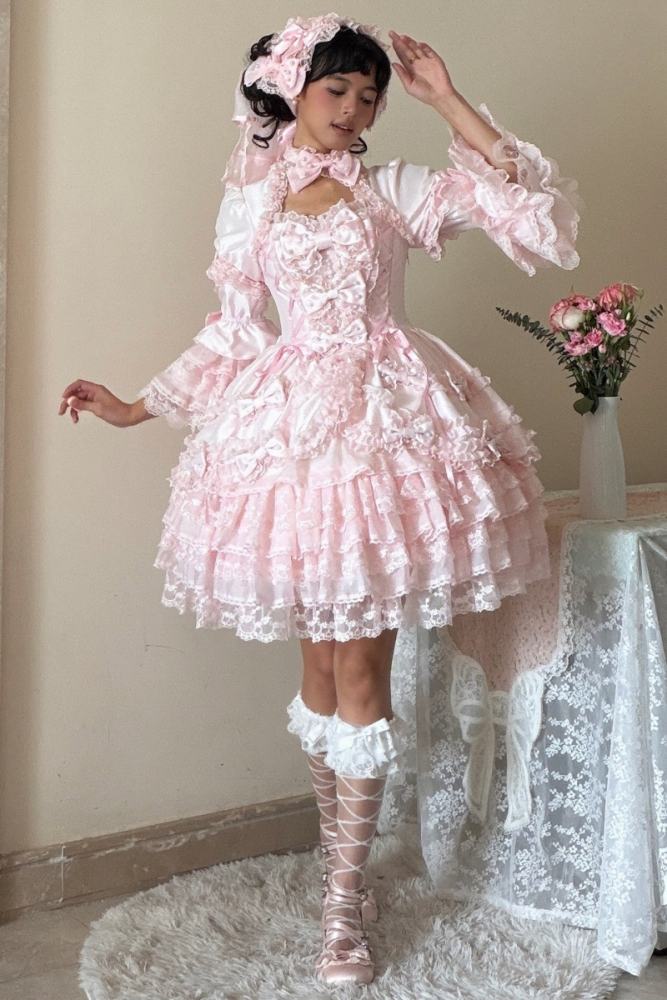 Seventh Doll ~Princess Pearl~ Retro Lolita Pink OP JSK and Blouse