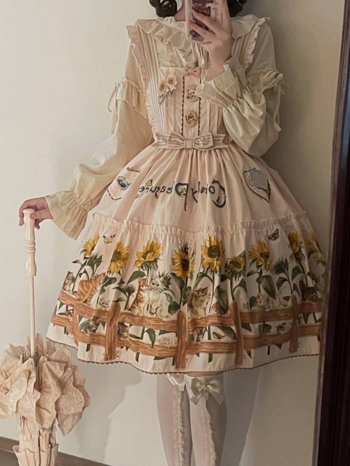 kitten and Sunflower Sweet Lolita Dress, Blouse and Accessories