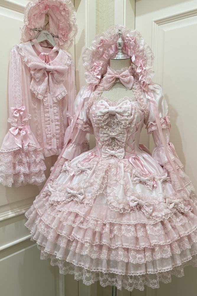 Seventh Doll ~Princess Pearl~ Retro Lolita Pink OP JSK and Blouse