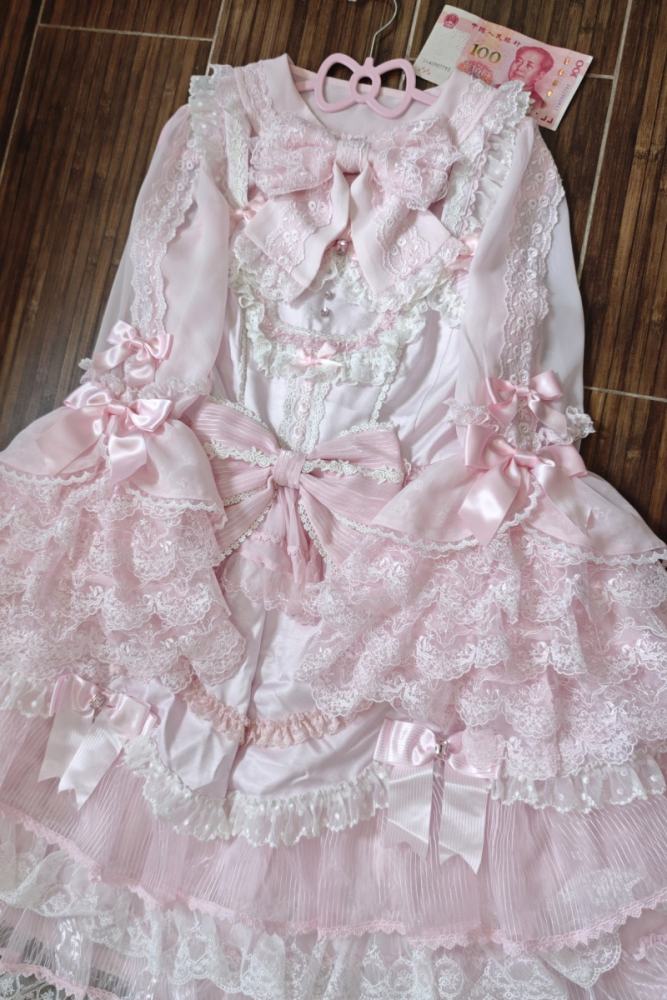 Seventh Doll ~Princess Pearl~ Retro Lolita Pink OP JSK and Blouse