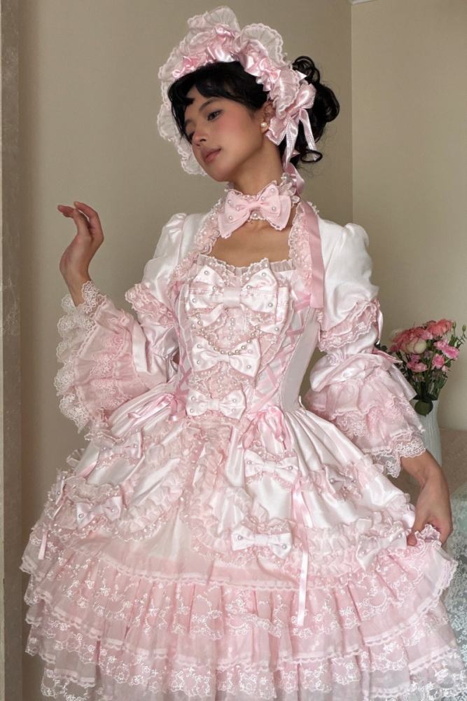 Seventh Doll ~Princess Pearl~ Retro Lolita Pink OP JSK and Blouse