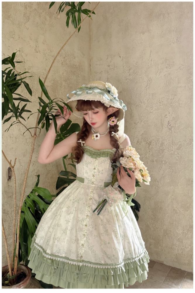 Rose Ruins ~Summer Rose~ Lolita Cotton Green Jumper Skirt