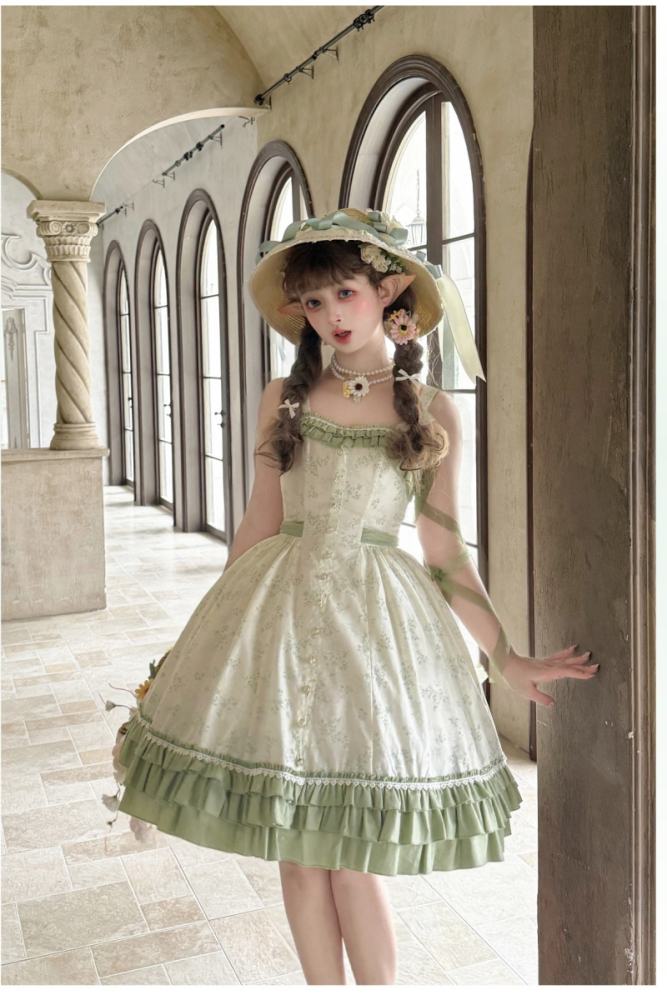 Rose Ruins ~Summer Rose~ Lolita Cotton Green Jumper Skirt