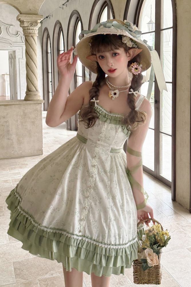 Rose Ruins ~Summer Rose~ Lolita Cotton Green Jumper Skirt
