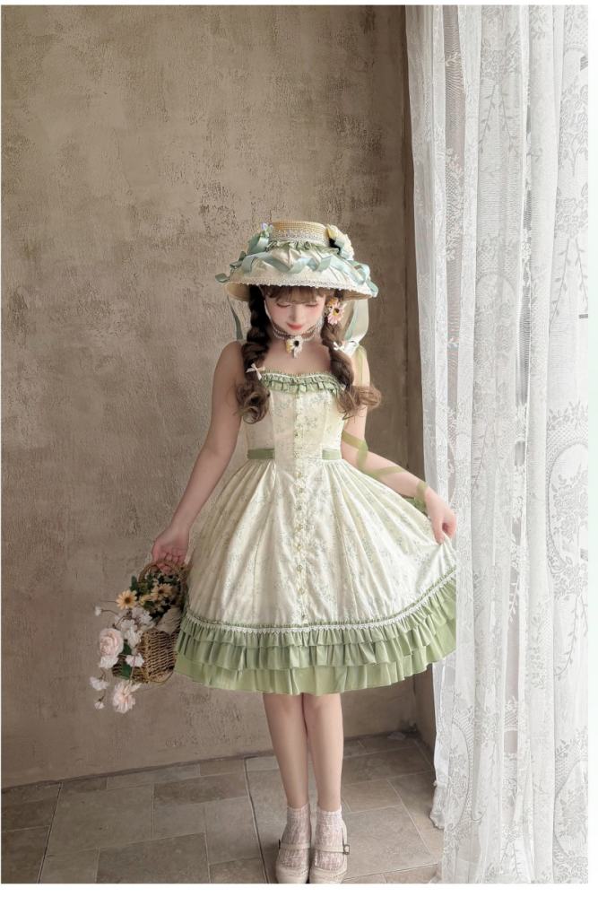 Rose Ruins ~Summer Rose~ Lolita Cotton Green Jumper Skirt