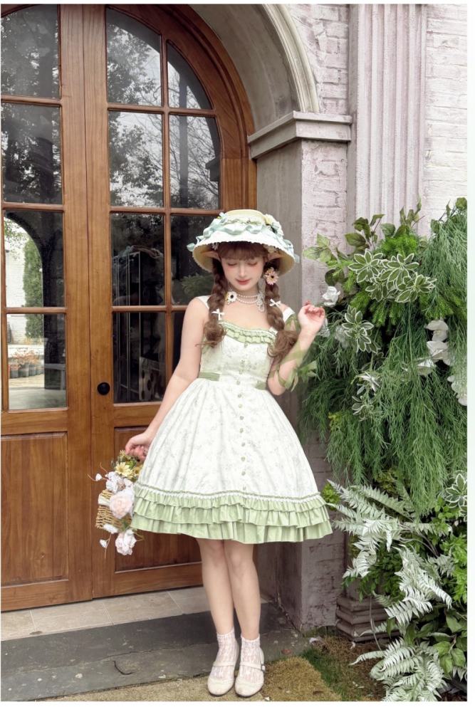 Rose Ruins ~Summer Rose~ Lolita Cotton Green Jumper Skirt