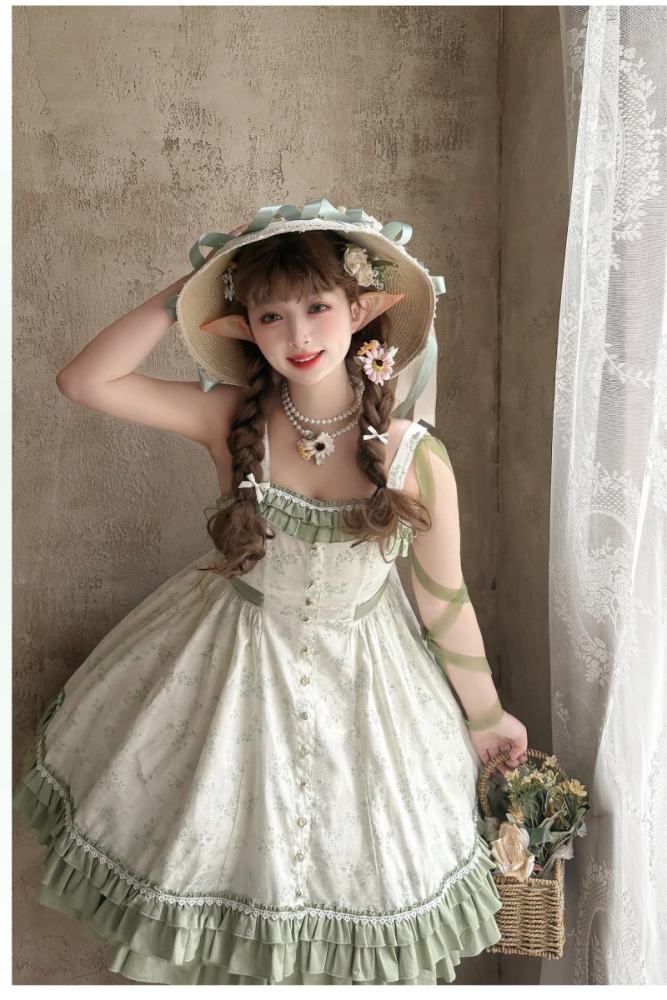 Rose Ruins ~Summer Rose~ Lolita Cotton Green Jumper Skirt