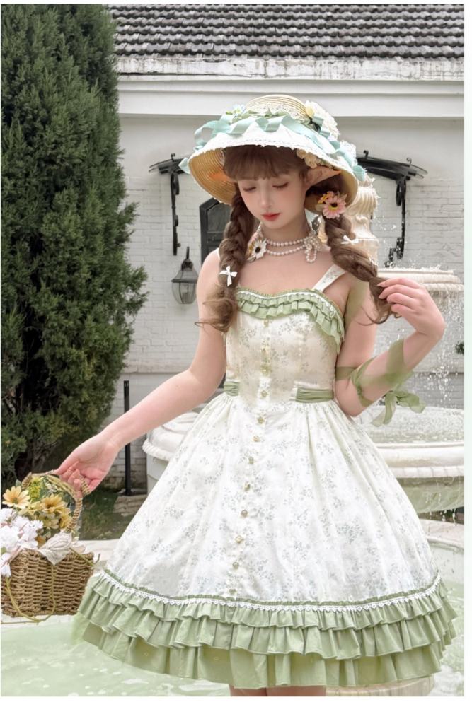 Rose Ruins ~Summer Rose~ Lolita Cotton Green Jumper Skirt