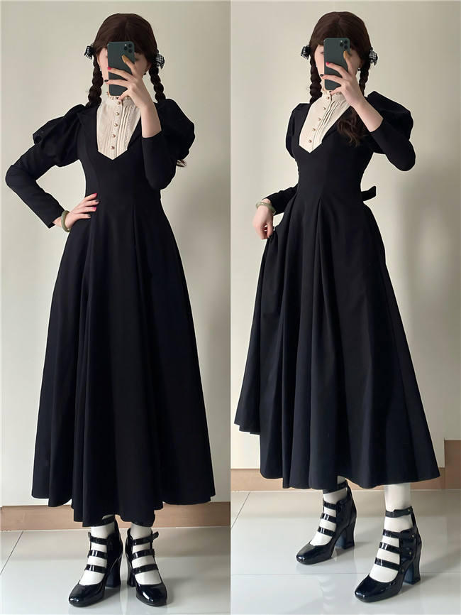 The Muppet Occupied Book Black Long Sleeves Classic Lolita Dress