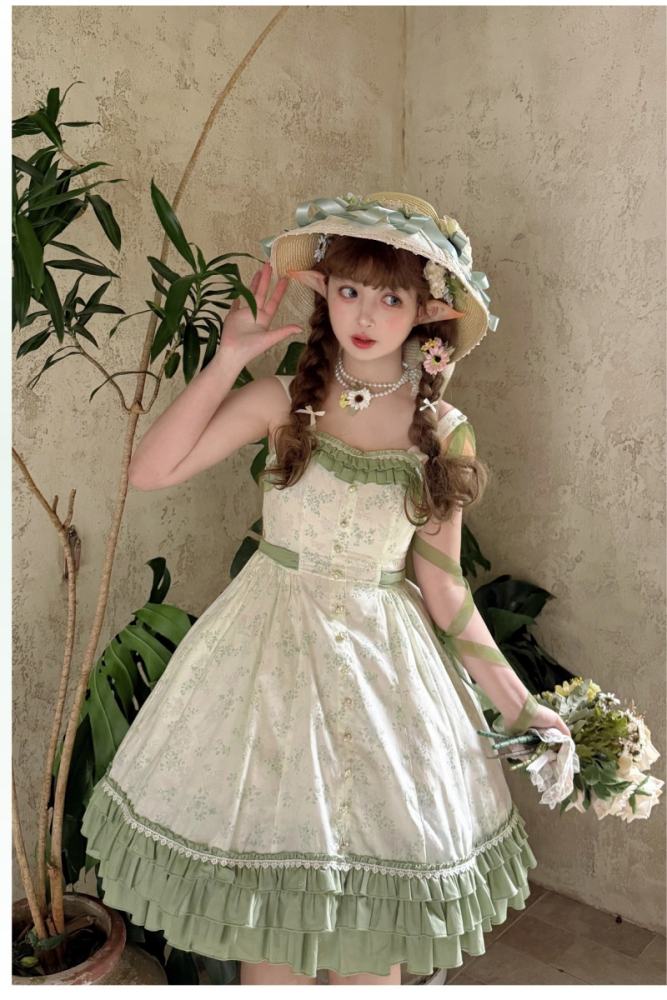 Rose Ruins ~Summer Rose~ Lolita Cotton Green Jumper Skirt