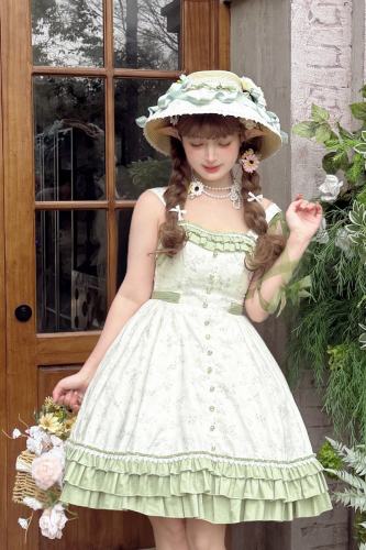 Rose Ruins ~Summer Rose~ Lolita Cotton Green Jumper Skirt