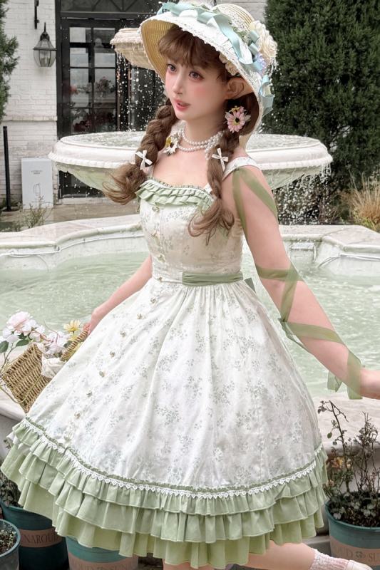 Rose Ruins ~Summer Rose~ Lolita Cotton Green Jumper Skirt