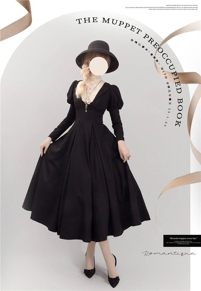 The Muppet Occupied Book Black Long Sleeves Classic Lolita Dress