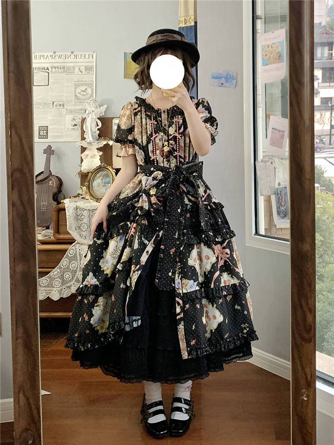 Miss Point Kitty and Rose Prints Daily Wear Lolita One Piece