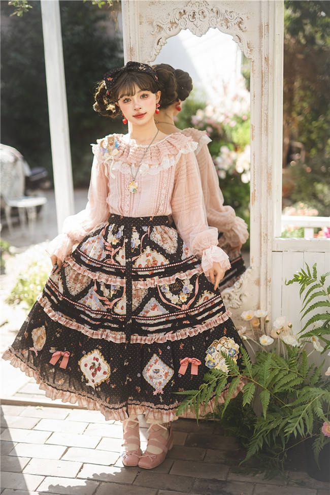 Miss Point Kitty and Rose Prints Lolita Skirt