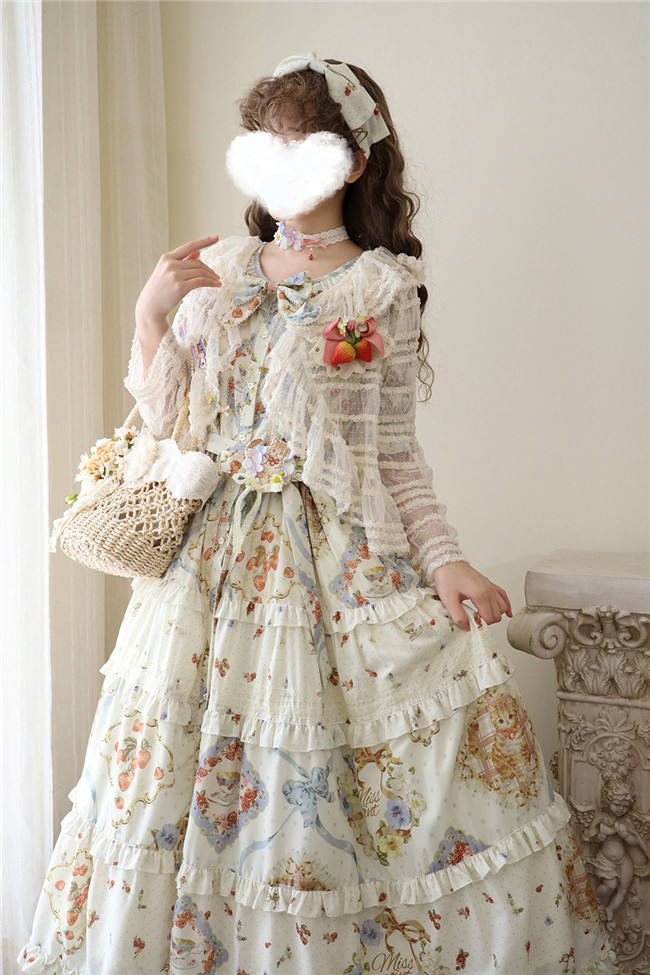 Miss Point Kitty and Rose Prints Daily Wear Lolita One Piece