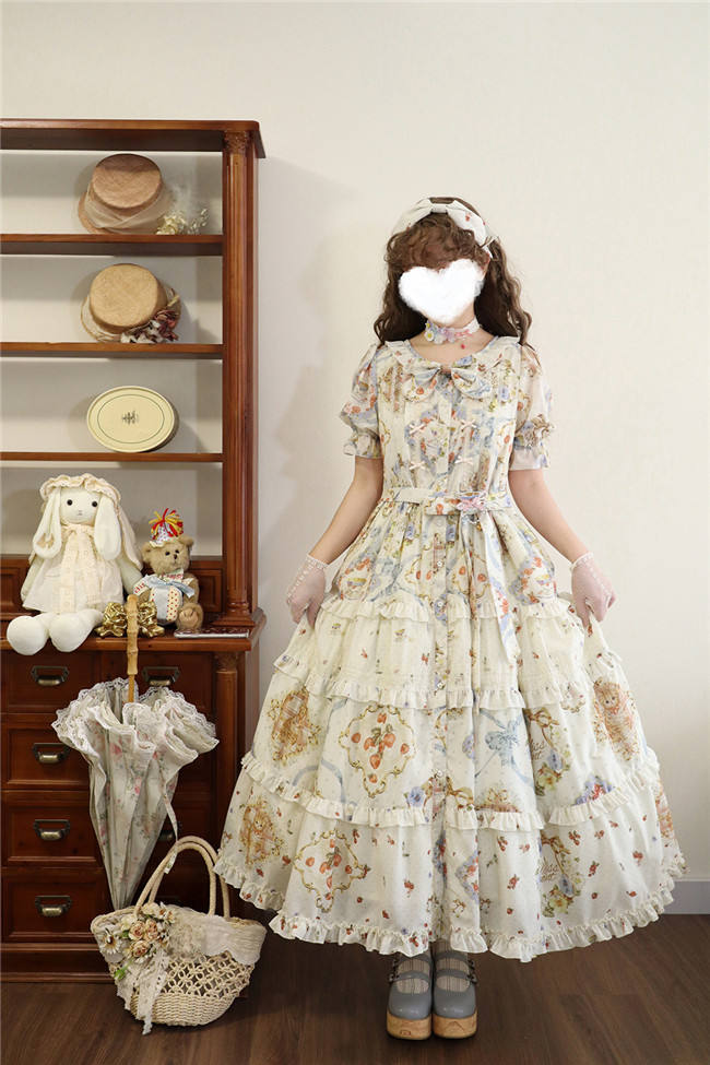 Miss Point Kitty and Rose Prints Daily Wear Lolita One Piece