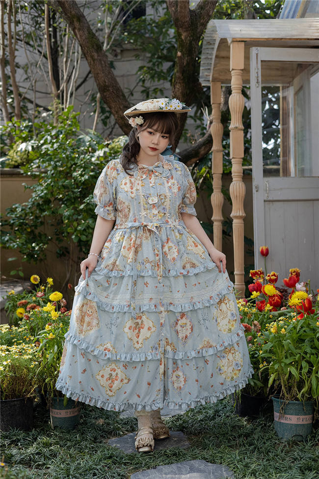 Miss Point Kitty and Rose Prints Daily Wear Lolita One Piece