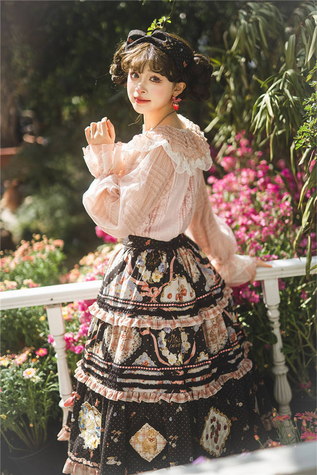 Miss Point Kitty and Rose Prints Lolita Skirt
