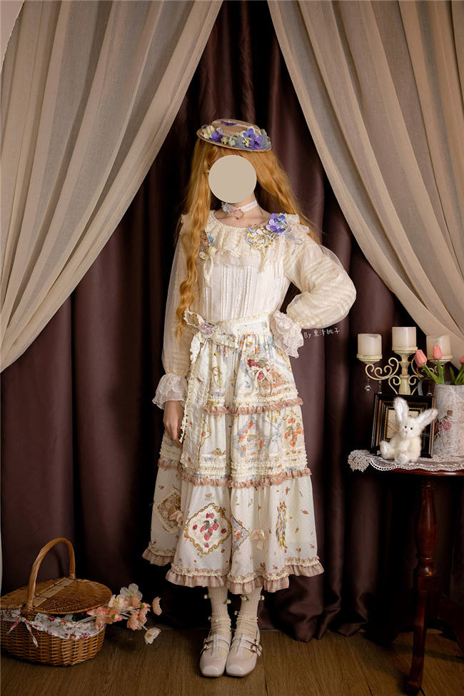 Miss Point Kitty and Rose Prints Lolita Skirt