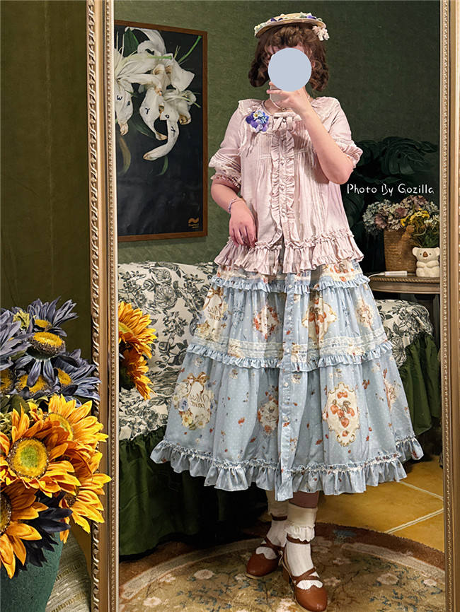Miss Point Kitty and Rose Prints Lolita Skirt