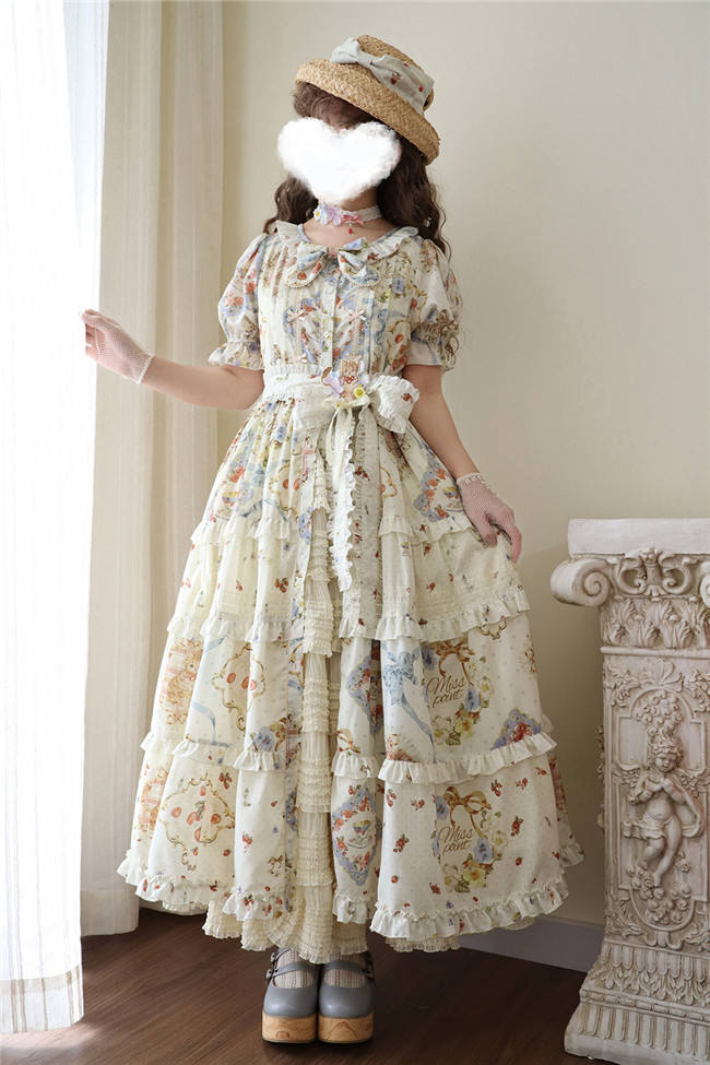Miss Point Kitty and Rose Prints Daily Wear Lolita One Piece