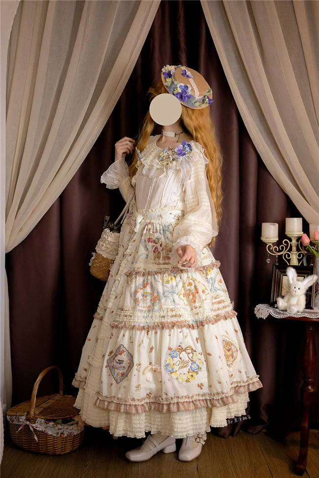 Miss Point Kitty and Rose Prints Lolita Skirt