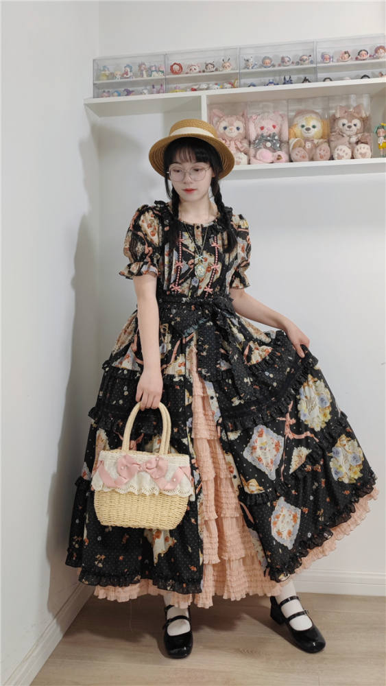 Miss Point Kitty and Rose Prints Daily Wear Lolita One Piece