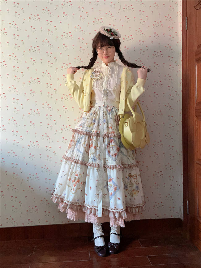 Miss Point Kitty and Rose Prints Lolita Skirt