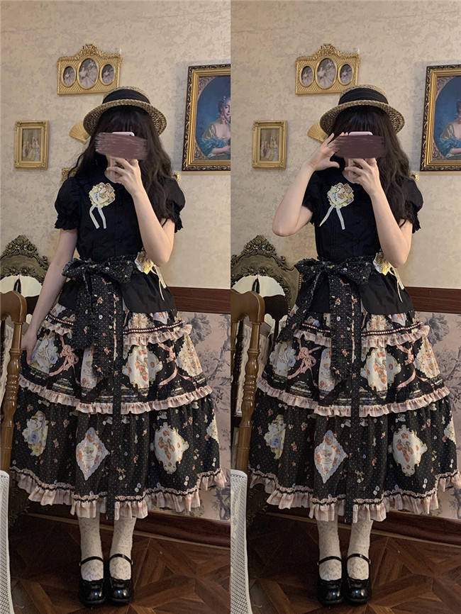 Miss Point Kitty and Rose Prints Lolita Skirt