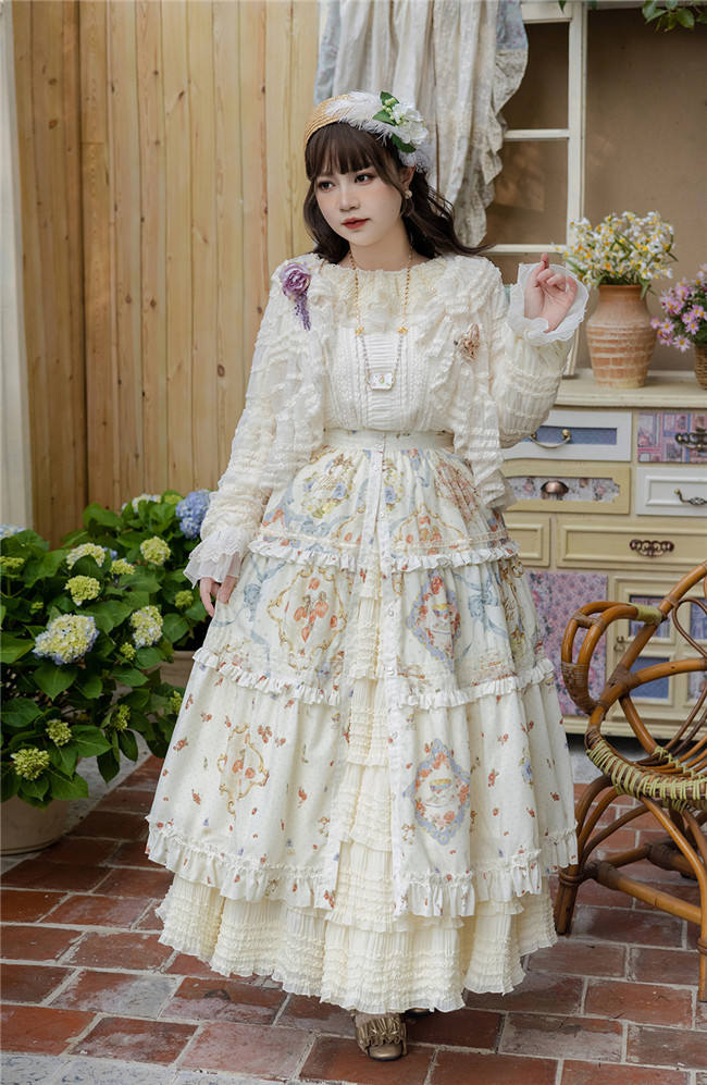 Miss Point Kitty and Rose Prints Lolita Skirt