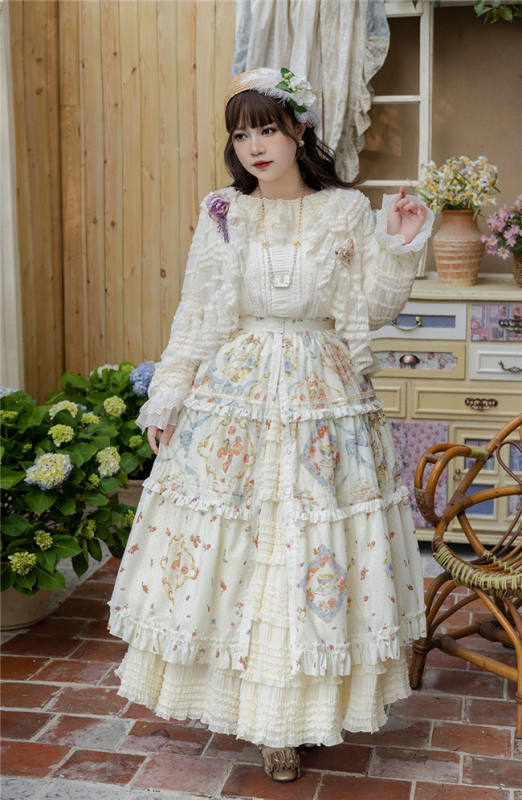 Miss Point Kitty and Rose Prints Lolita Skirt
