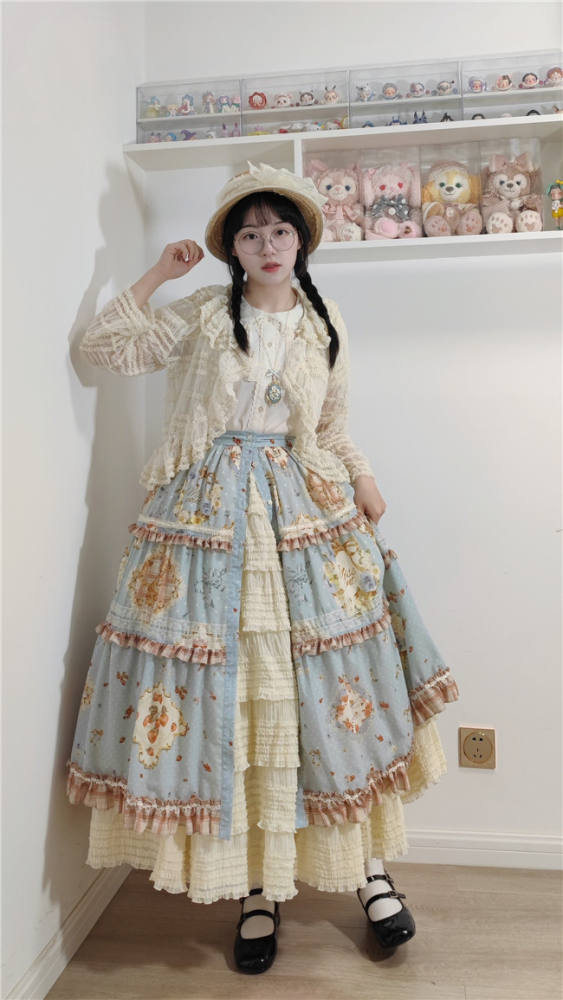 Miss Point Kitty and Rose Prints Lolita Skirt