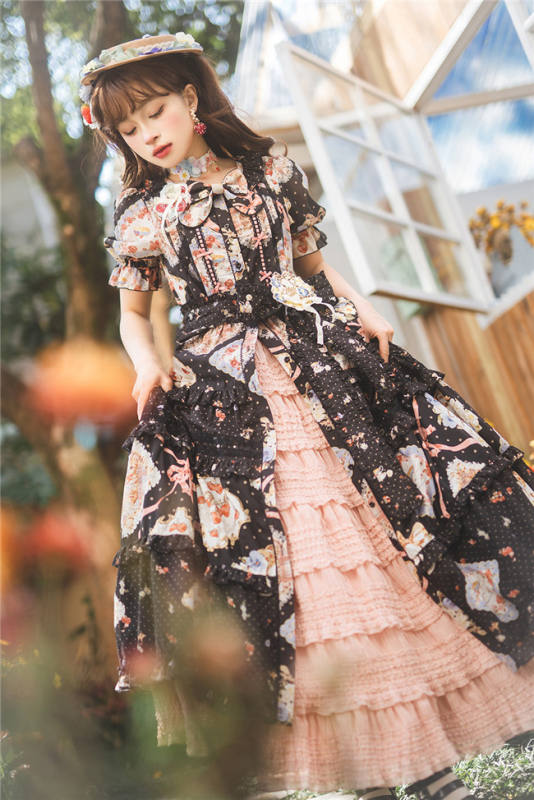 Miss Point Kitty and Rose Prints Daily Wear Lolita One Piece