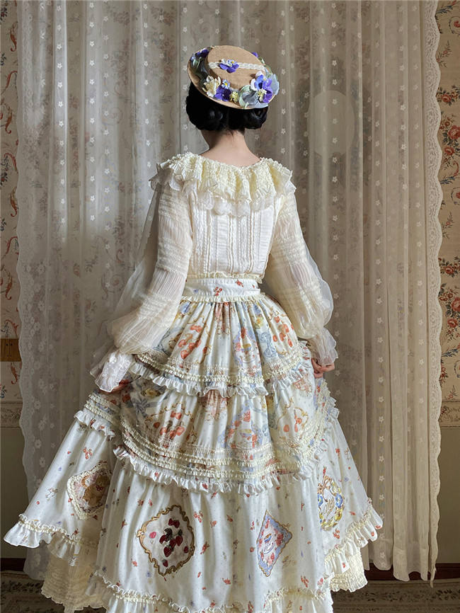 Miss Point Kitty and Rose Prints Lolita Skirt