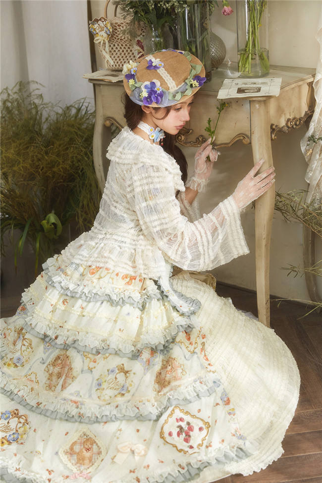Miss Point Kitty and Rose Prints Lolita Bolero and Overall