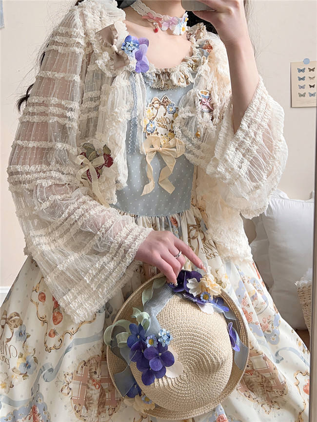 Miss Point Kitty and Rose Prints Lolita Bolero and Overall
