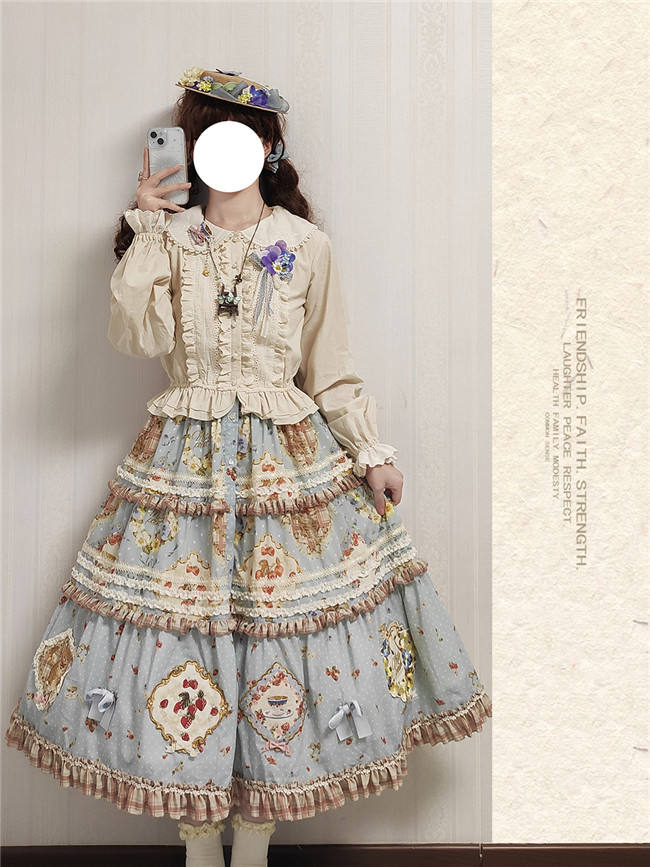 Miss Point Kitty and Rose Prints Lolita Skirt
