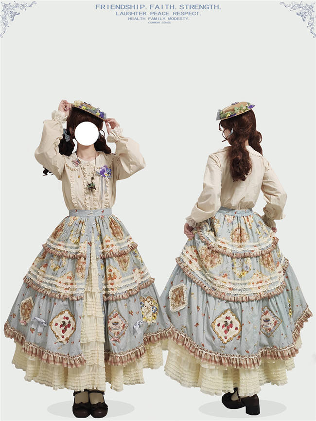 Miss Point Kitty and Rose Prints Lolita Skirt