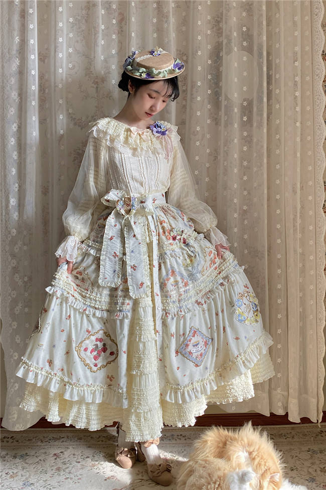 Miss Point Kitty and Rose Prints Lolita Skirt