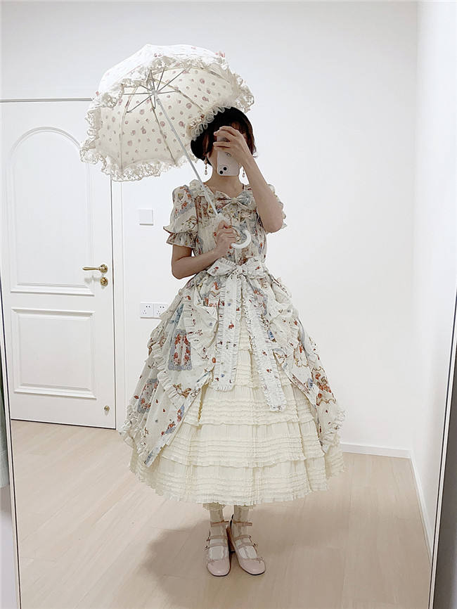 Miss Point Kitty and Rose Prints Daily Wear Lolita One Piece