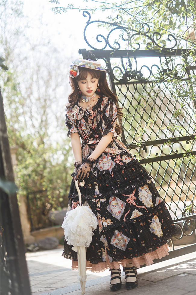 Miss Point Kitty and Rose Prints Daily Wear Lolita One Piece