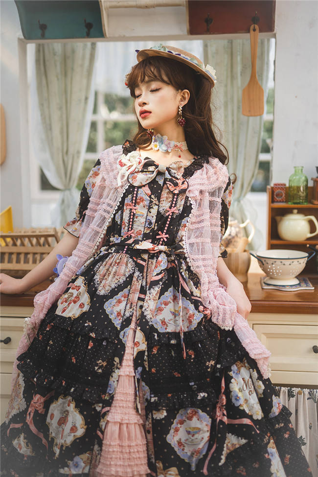 Miss Point Kitty and Rose Prints Daily Wear Lolita One Piece