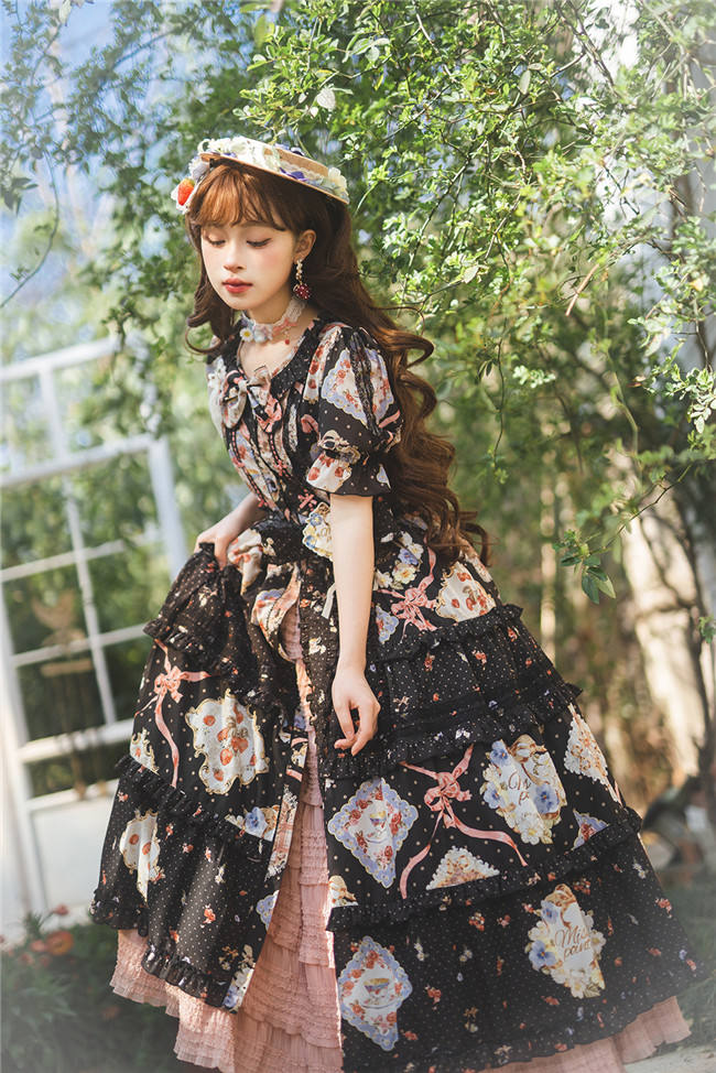 Miss Point Kitty and Rose Prints Daily Wear Lolita One Piece