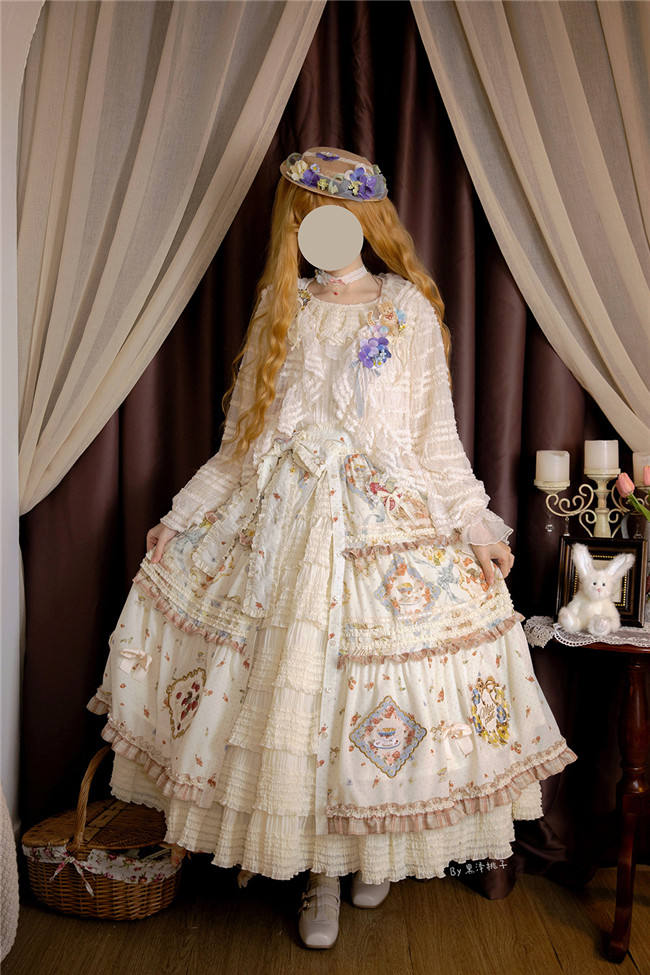 Miss Point Kitty and Rose Prints Lolita Skirt