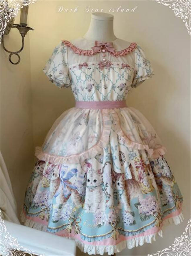 Dark Star Island Cat Fantasy Land Sweet Lolita OP, JSK, Skirt, Blouse and T-shirt