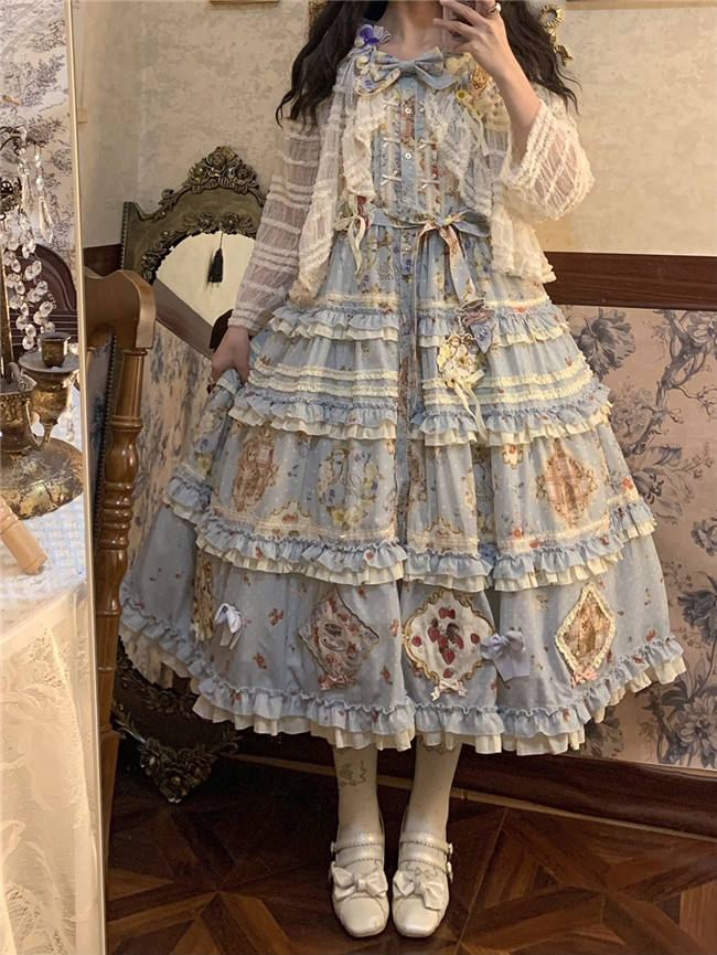 Miss Point Kitty and Rose Prints Lolita One Piece