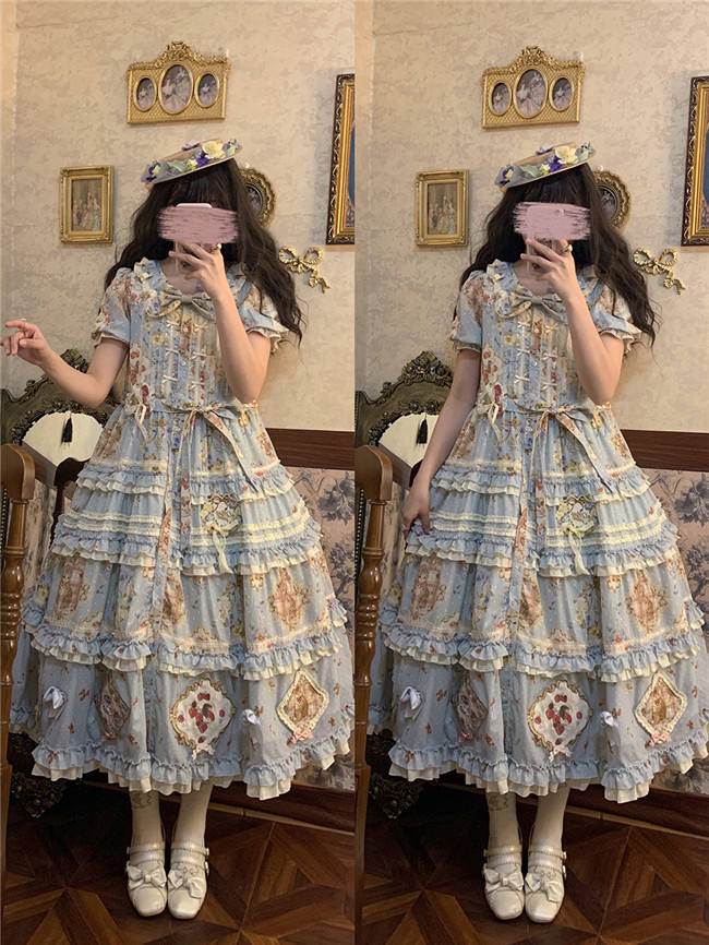 Miss Point Kitty and Rose Prints Lolita One Piece