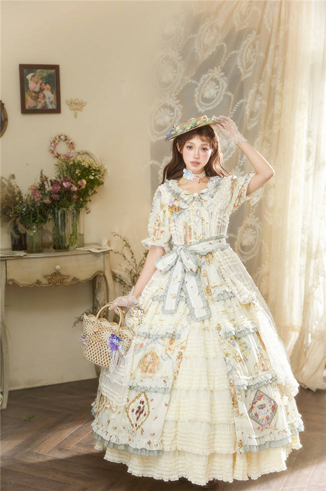 Miss Point Kitty and Rose Prints Lolita One Piece