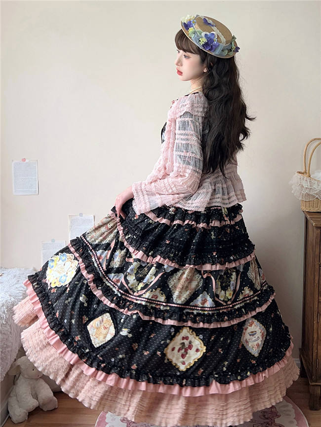 Miss Point Kitty and Rose Prints Lolita One Piece